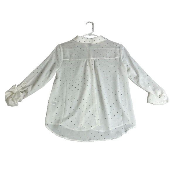 Elle Blouse Womens XS Button Up White Sheer Polka Dot Long Sleeve Office Career - Picture 5 of 12